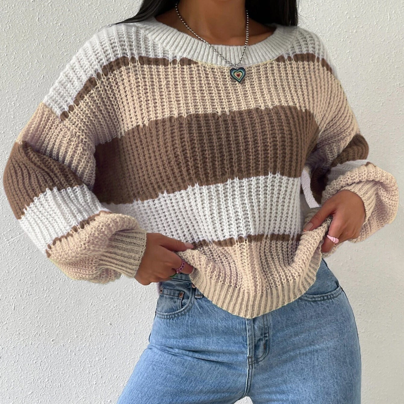 Studio Harvyn | Women – Long Sleeves Knit Striped Jumper - Crew Neck