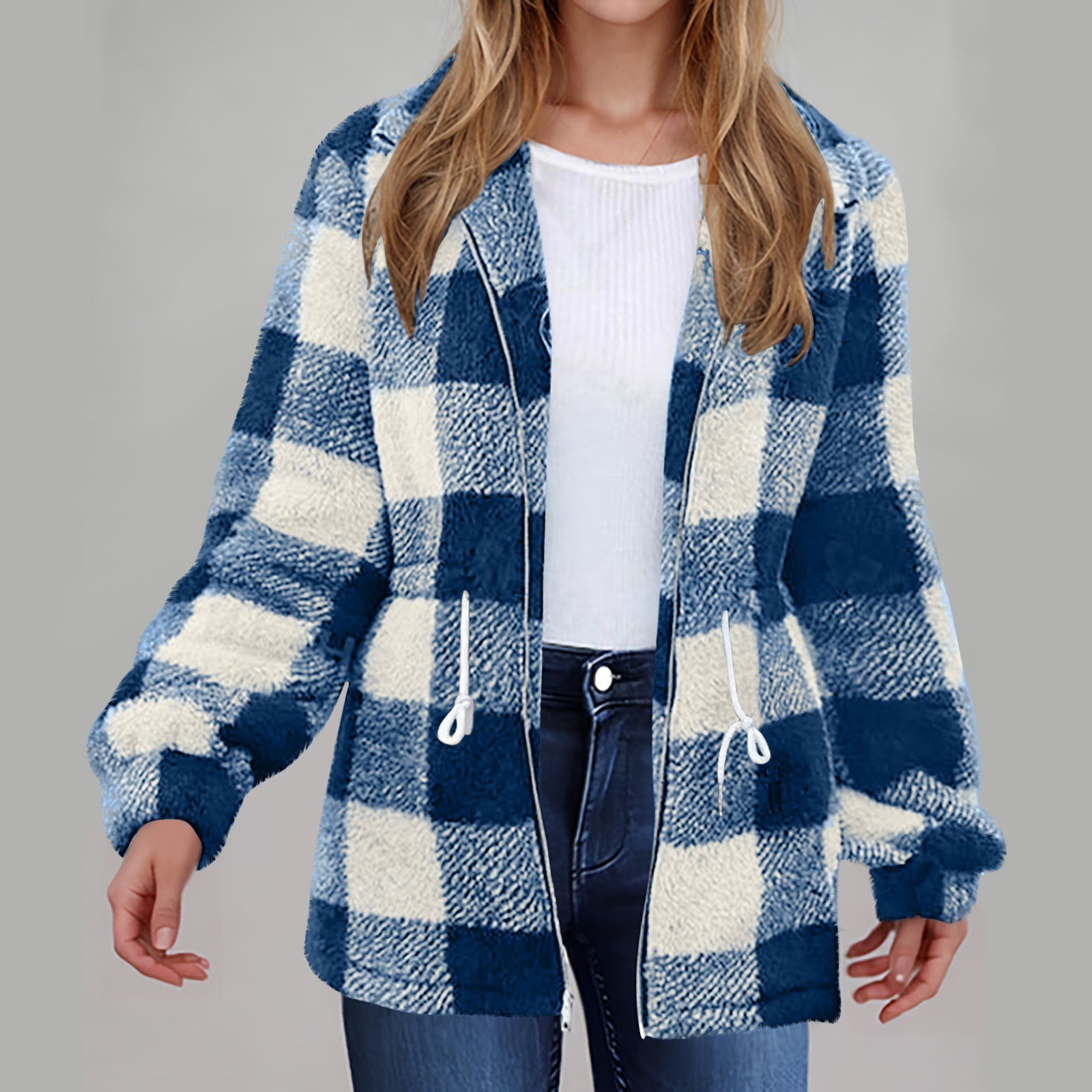 Studio Harvyn | Women -  Checked Plush Jacket with Zip Closure