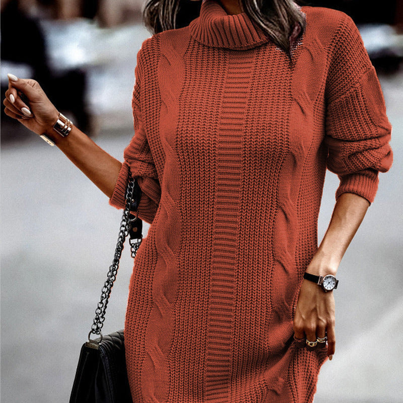 Studio Harvyn | Women - Chic Cord Pattern Knitted Dress - High Collar