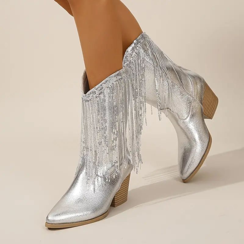 Studio Harvyn | Women - Mid-Calf Cowboy Boots - Sequin & Fringe Design