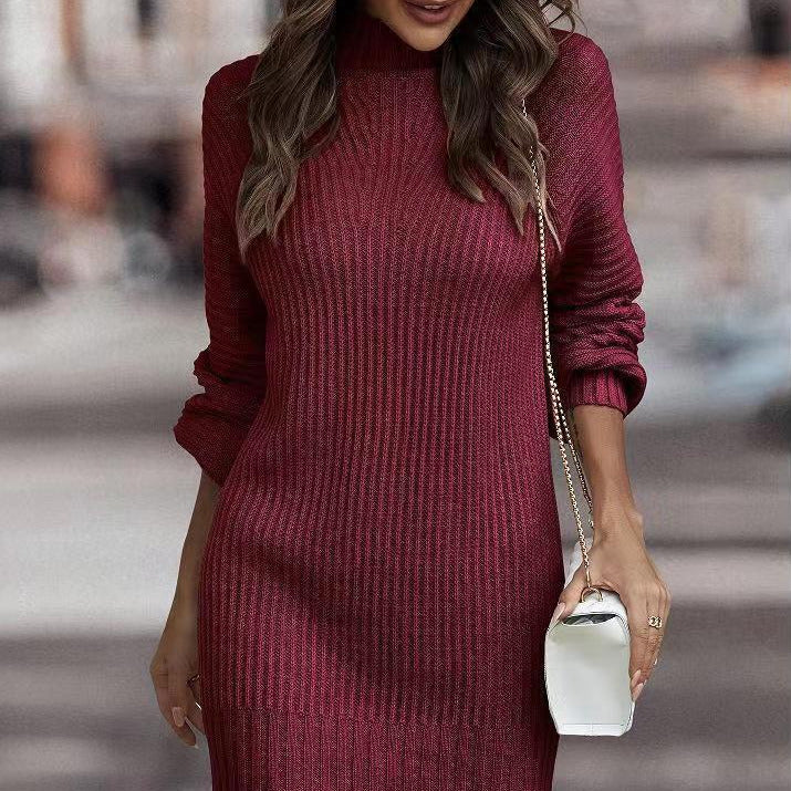 Studio Harvyn | Women - Ribbed Knitted Mini Dress - Stand Collar