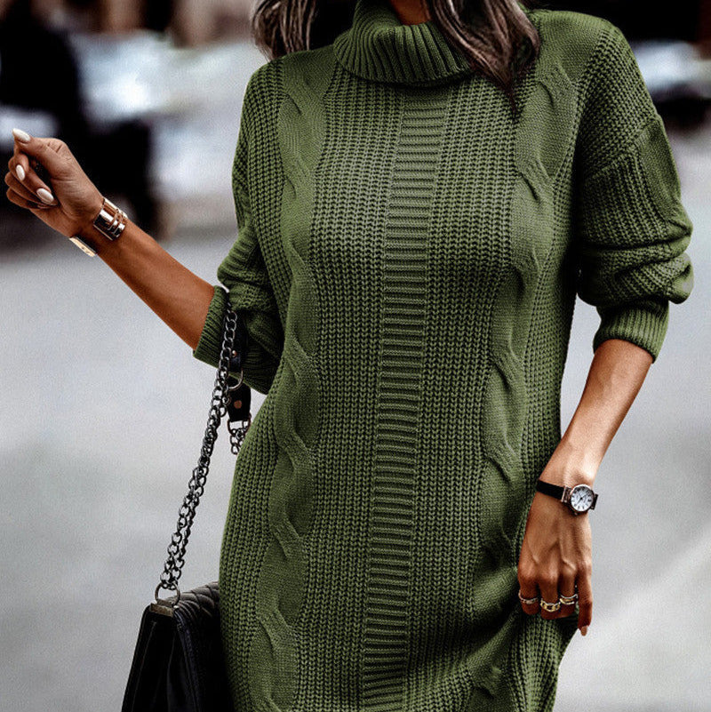 Studio Harvyn | Women - Chic Cord Pattern Knitted Dress - High Collar