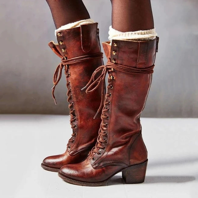 Studio Harvyn | Women - Lace-Up Knee-High Block Heel Boots