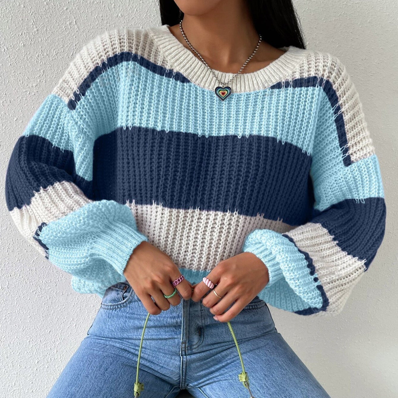 Studio Harvyn | Women – Long Sleeves Knit Striped Jumper - Crew Neck