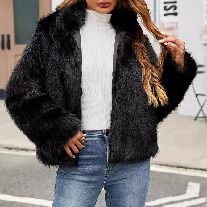 Studio Harvyn | Women - Faux Fur Short Jacket - Trendy Collar