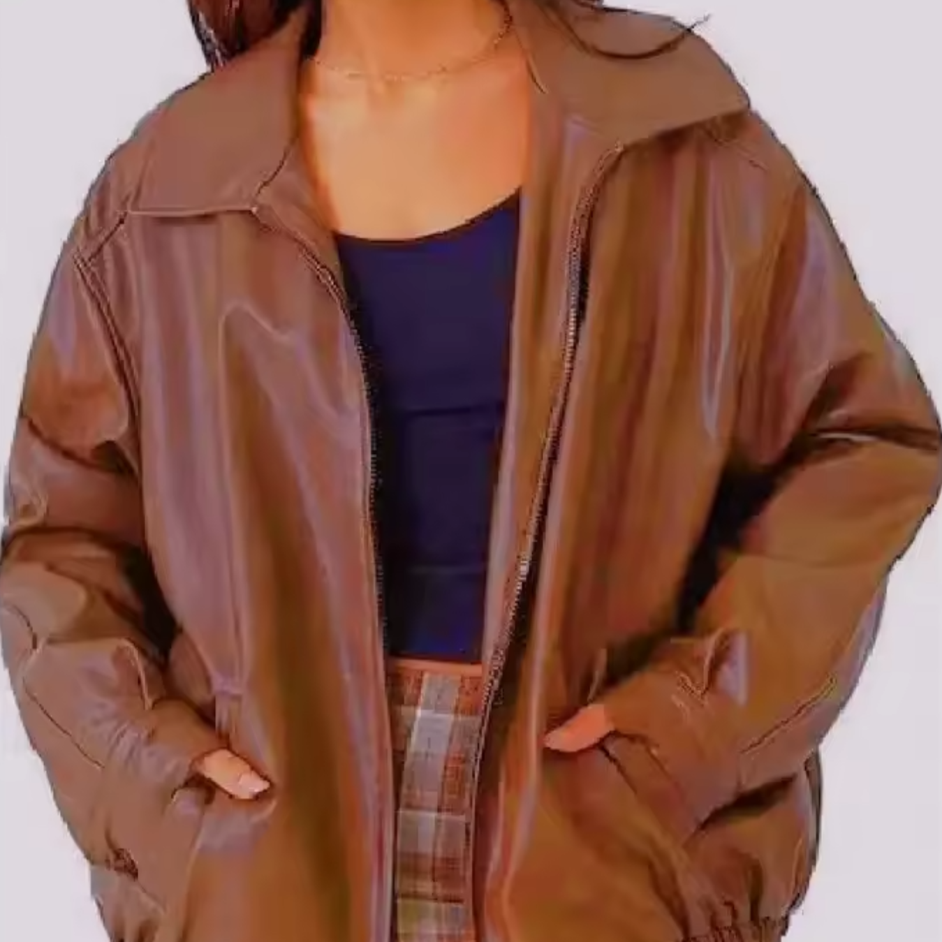 Studio Harvyn | Women - Relaxed Leather Jacket - Zip-Up High Collar Fit