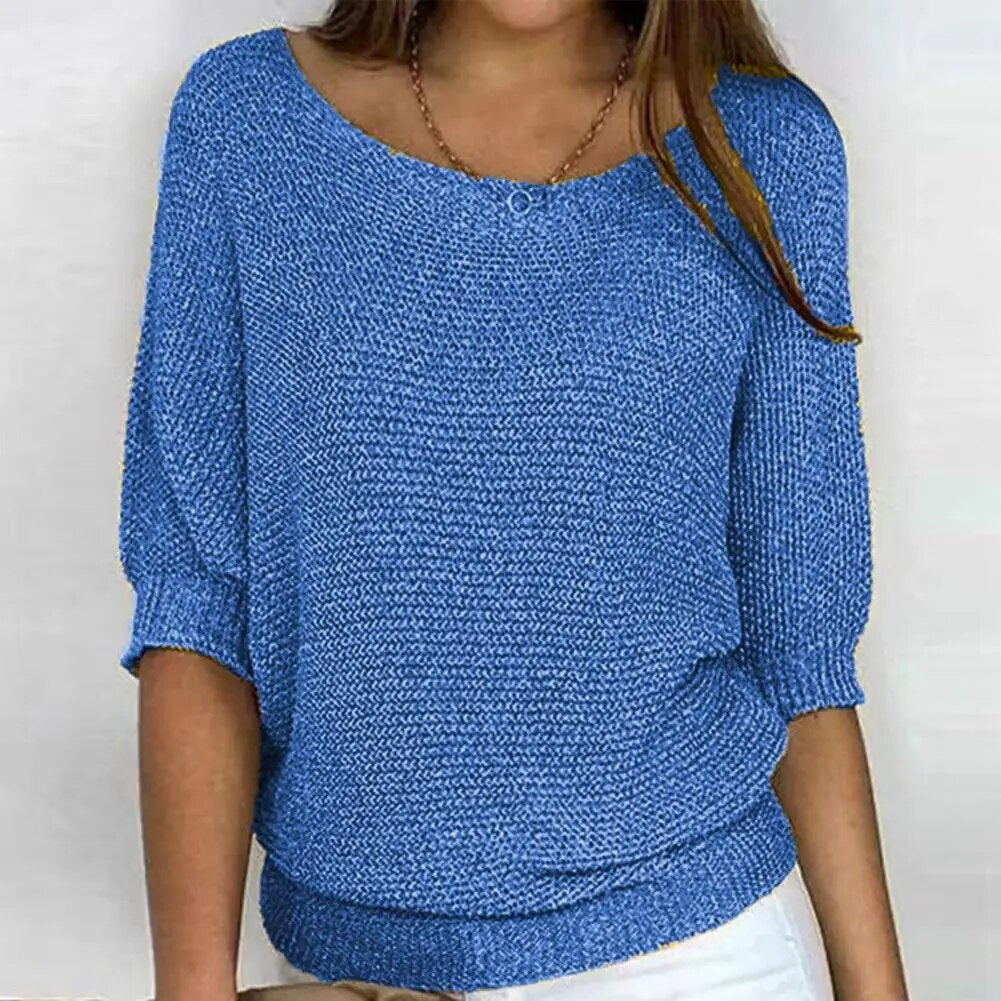 Studio Harvyn | Women -  Round Neck Knitted Jumper - Three-Fourths Sleeve