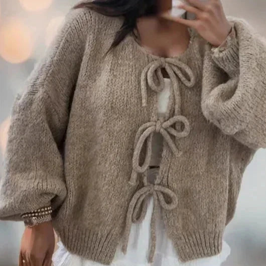 Studio Harvyn | Women – Balloon Sleeves Knitted Cardigan - Tie Front