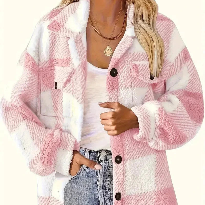 Studio Harvyn | Women - Checkered Fleece Jacket - Cozy & Warm
