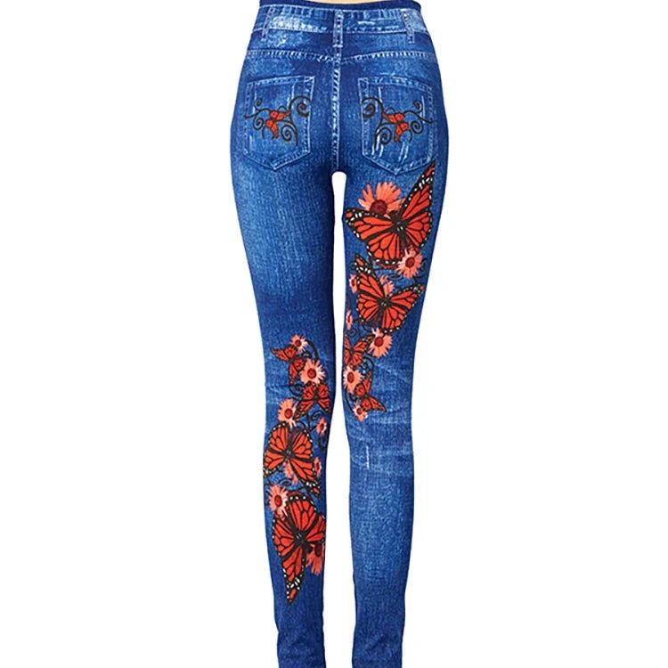 Studio Harvyn | Women - High-Waisted Jeggings with Butterfly Design