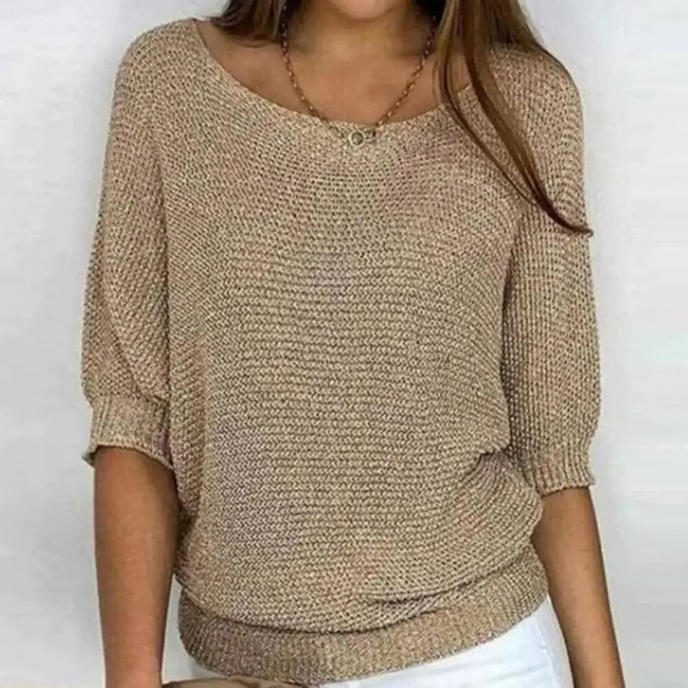Studio Harvyn | Women -  Round Neck Knitted Jumper - Three-Fourths Sleeve