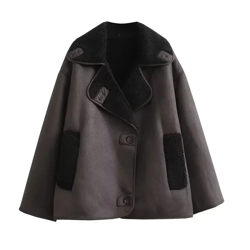 Studio Harvyn | Women – Leather Winter Jacket - Plush Lining & Wide Collar