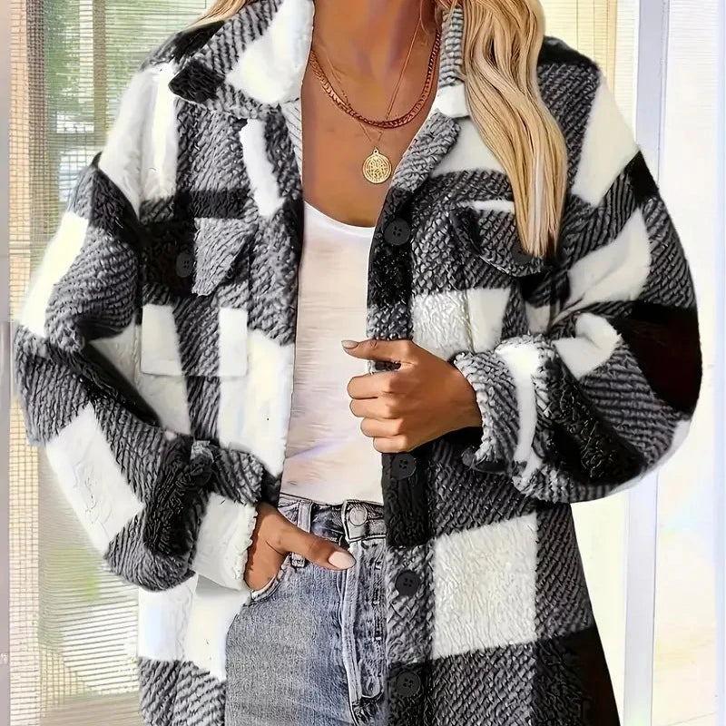 Studio Harvyn | Women - Checkered Fleece Jacket - Cozy & Warm