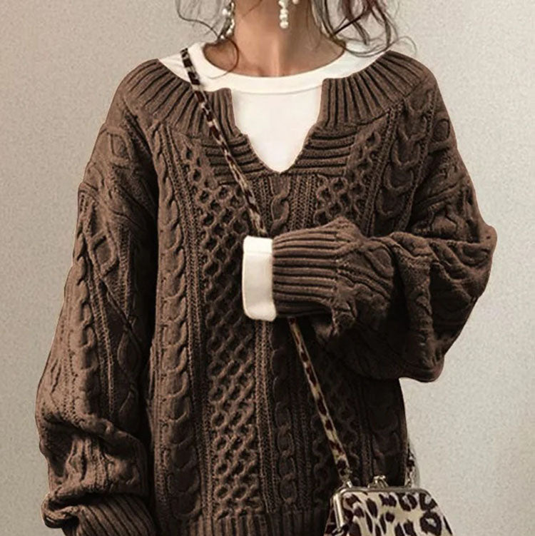 Studio Harvyn | Women - Cable Knit V-Neck Jumper - Oversized Comfort