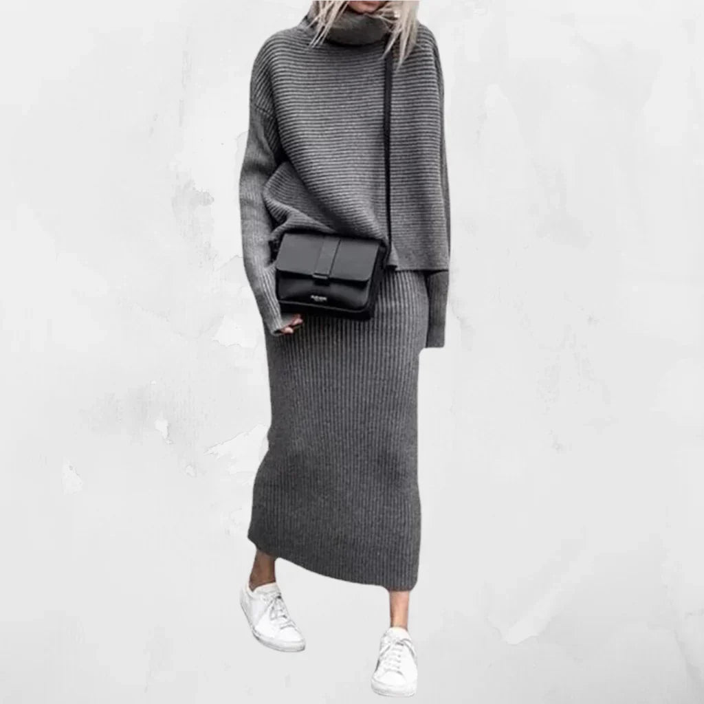 Studio Harvyn | Women - Turtleneck Knitted Co-Ord Set - Ribbed Style