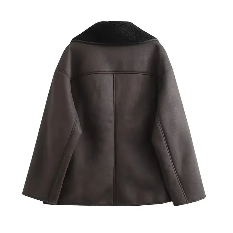 Studio Harvyn | Women – Leather Winter Jacket - Plush Lining & Wide Collar