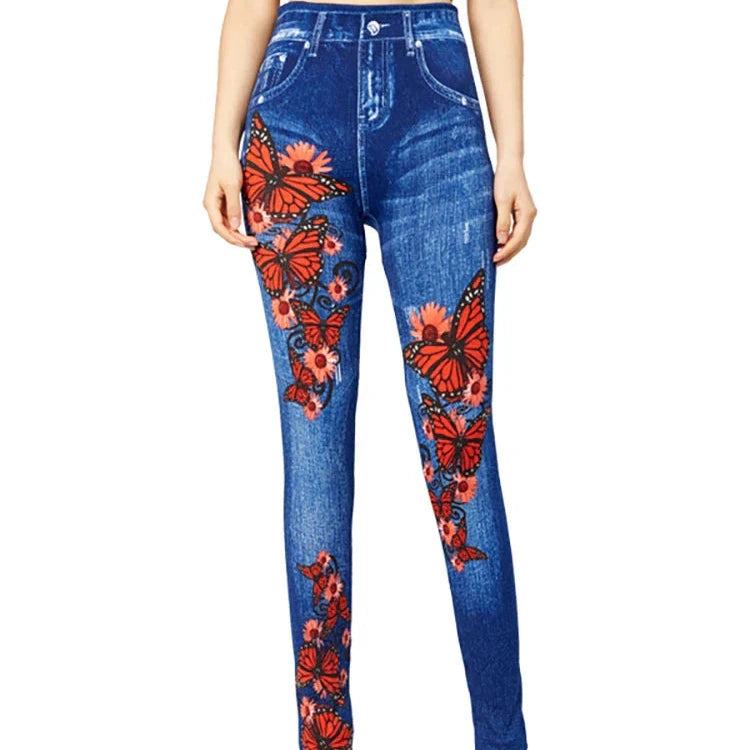 Studio Harvyn | Women - High-Waisted Jeggings with Butterfly Design