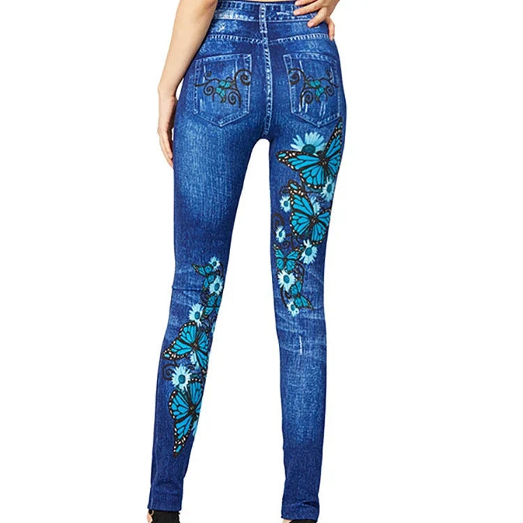Studio Harvyn | Women - High-Waisted Jeggings with Butterfly Design