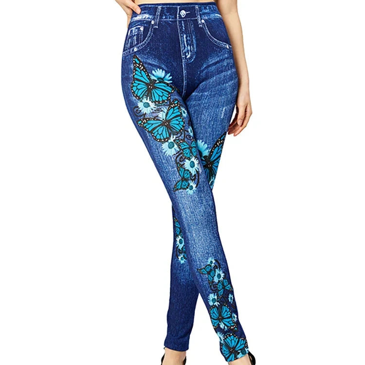 Studio Harvyn | Women - High-Waisted Jeggings with Butterfly Design