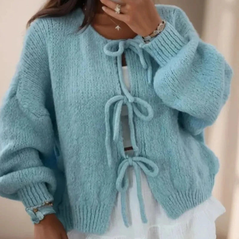 Studio Harvyn | Women – Balloon Sleeves Knitted Cardigan - Tie Front