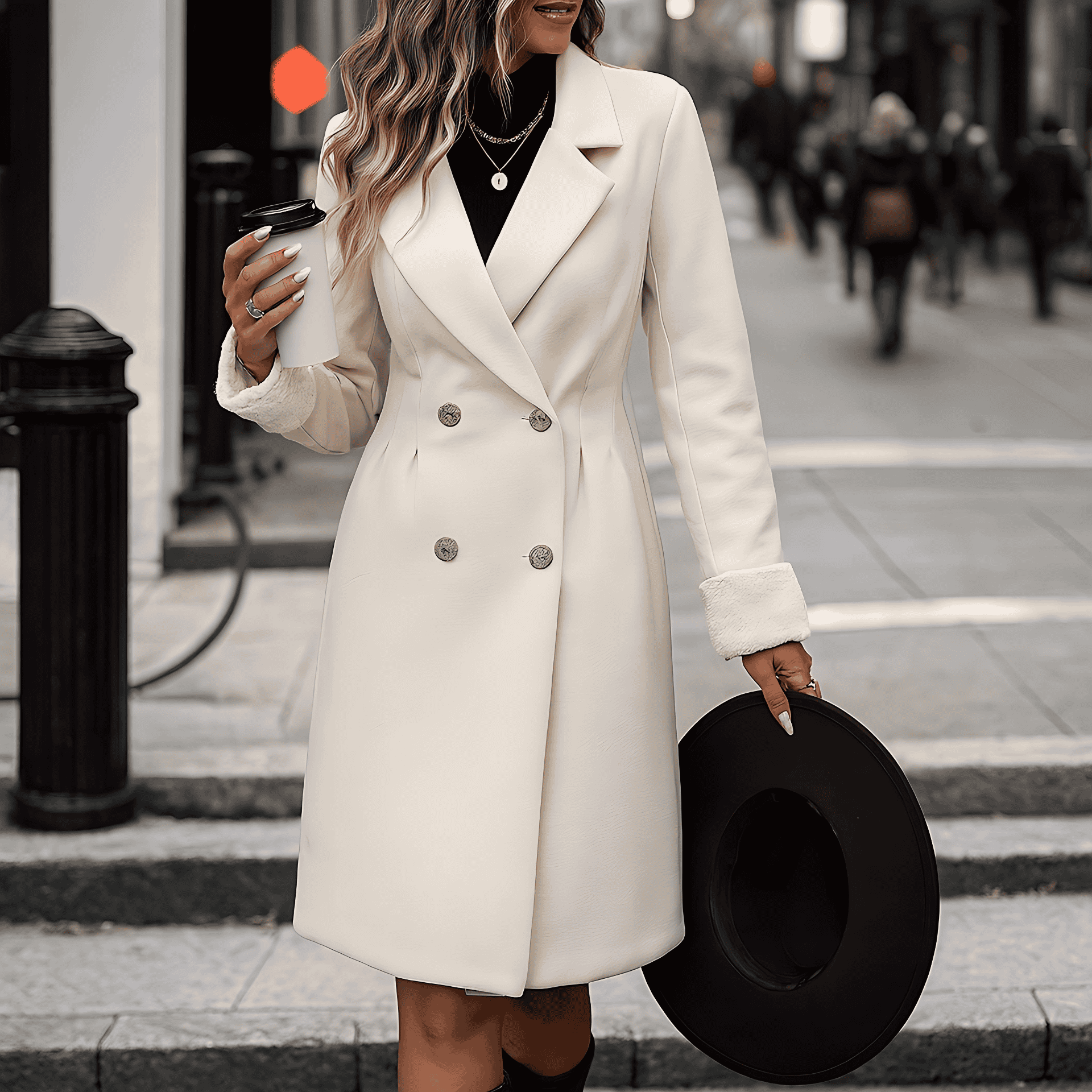 Studio Harvyn | Women - Apricot Double-Breasted Coat - Fuzzy Cuffs