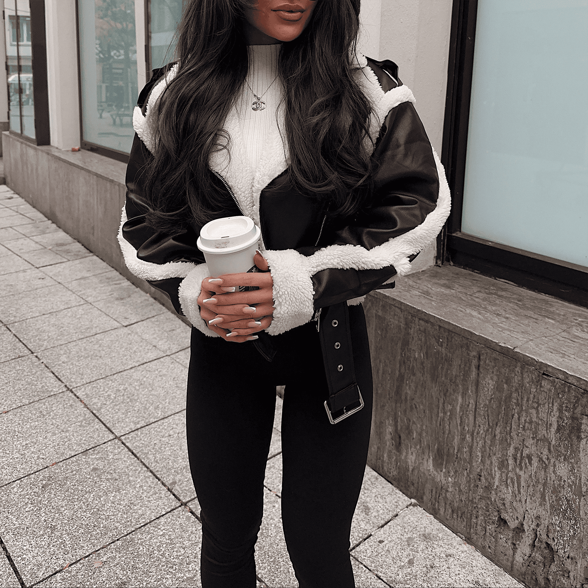 Studio Harvyn | Women - Biker Jacket - Shearling Trim