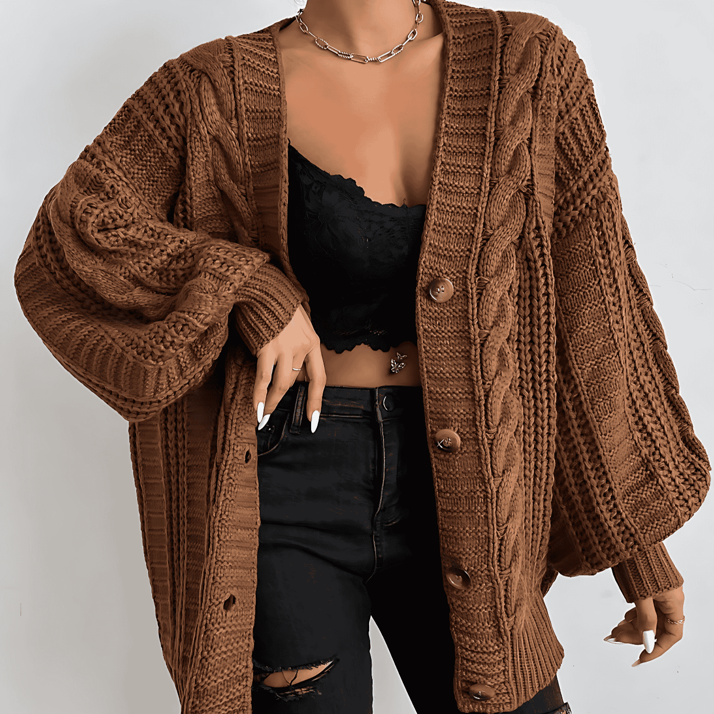 Studio Harvyn | Women - Cable Knit Cardigan - Cozy Knitwear