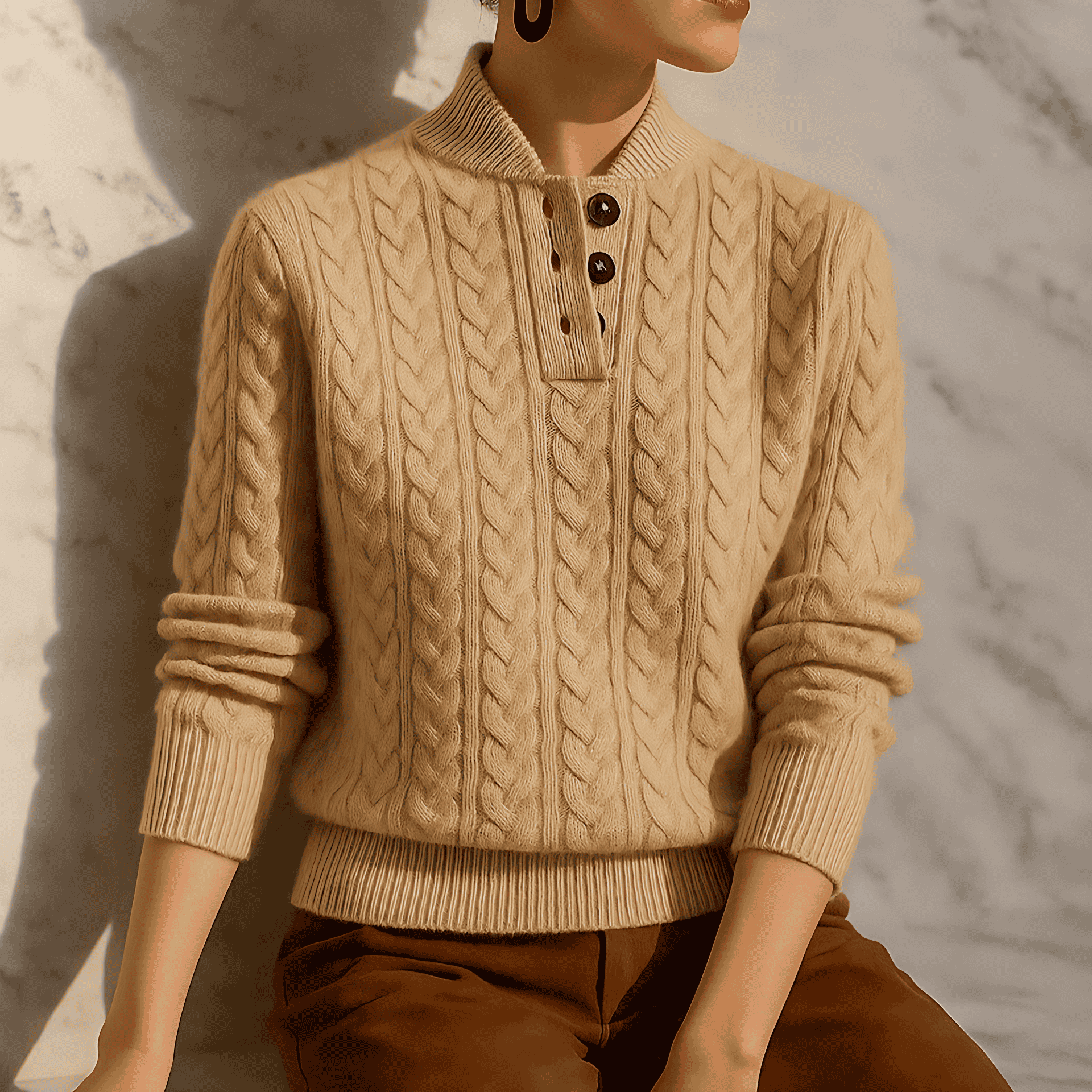 Studio Harvyn | Women - Cable Knit Pullover Sweatshirt - Funnel Neck