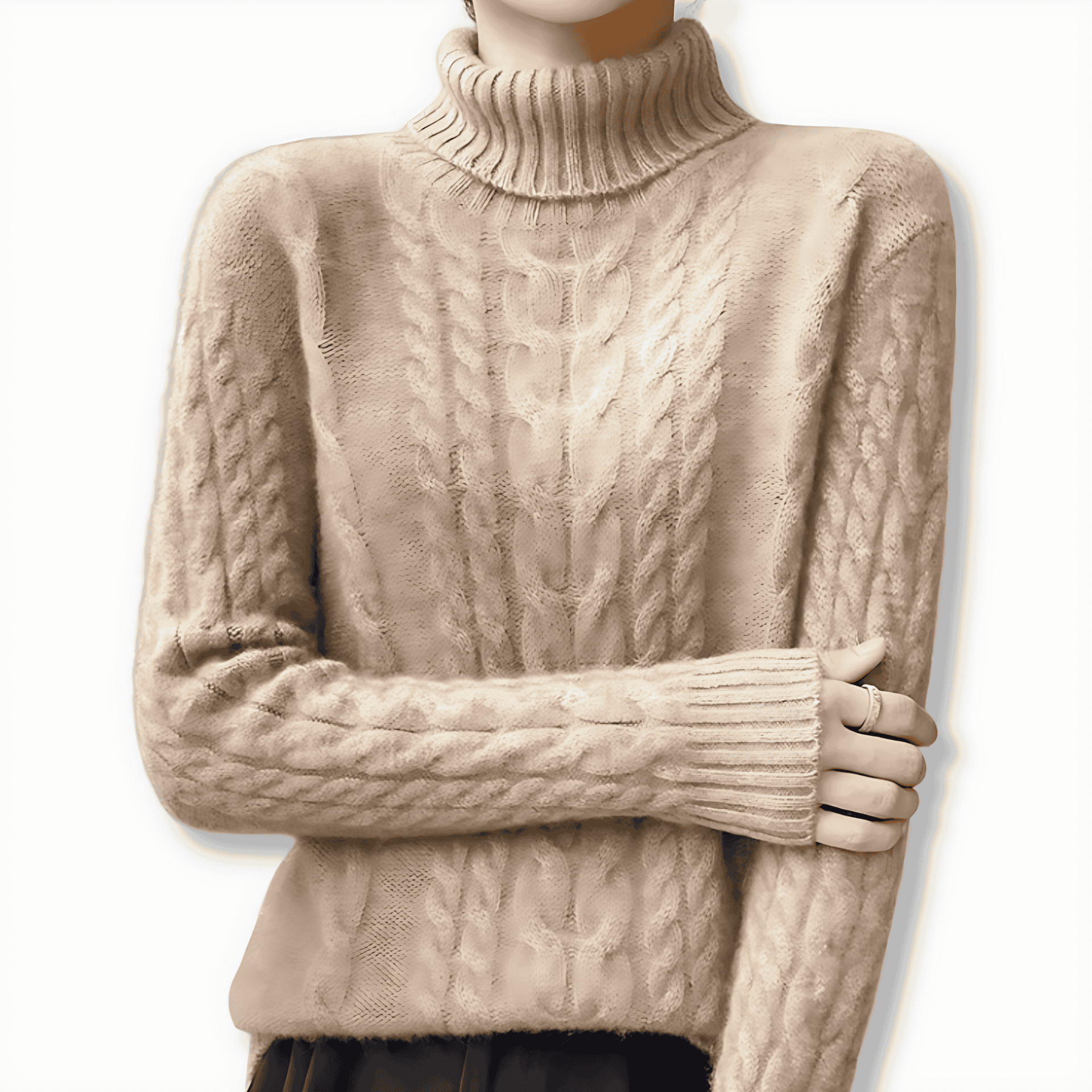 Studio Harvyn | Women - Cable Knit Sweater - Turtleneck Style