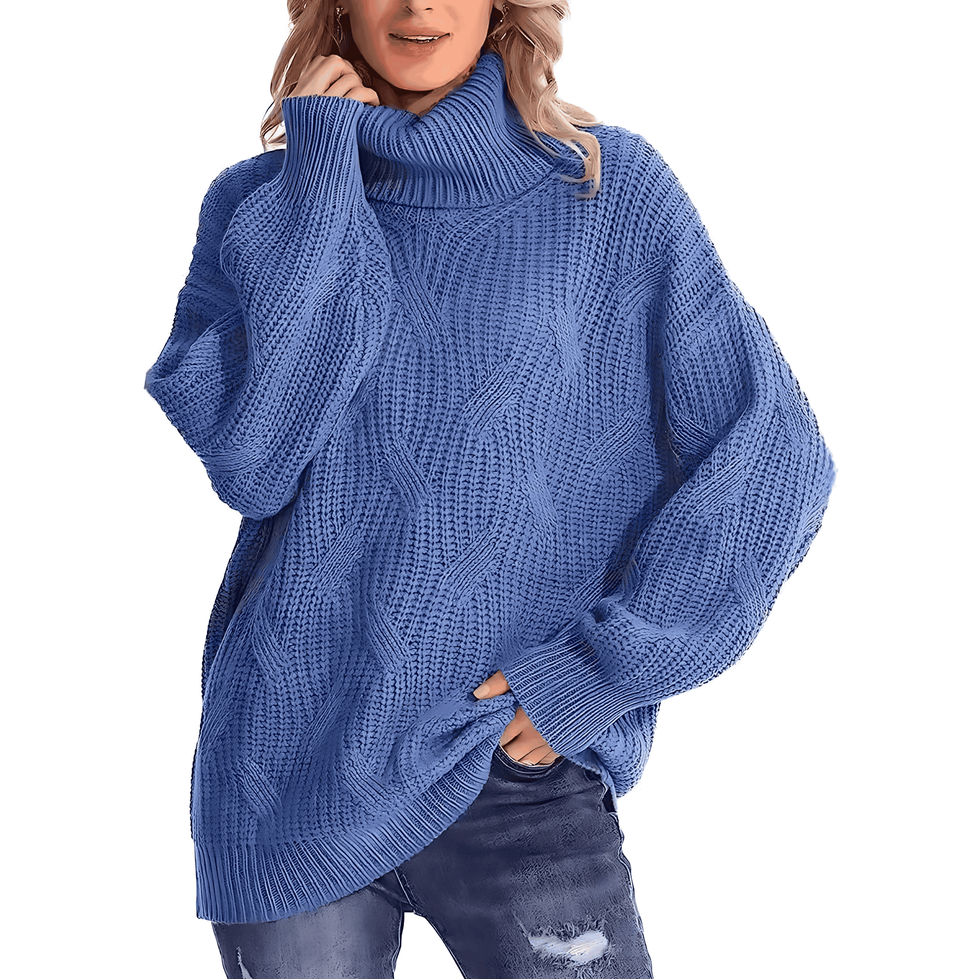 Studio Harvyn | Women - Cable Pattern Knitted Jumper - High Collar