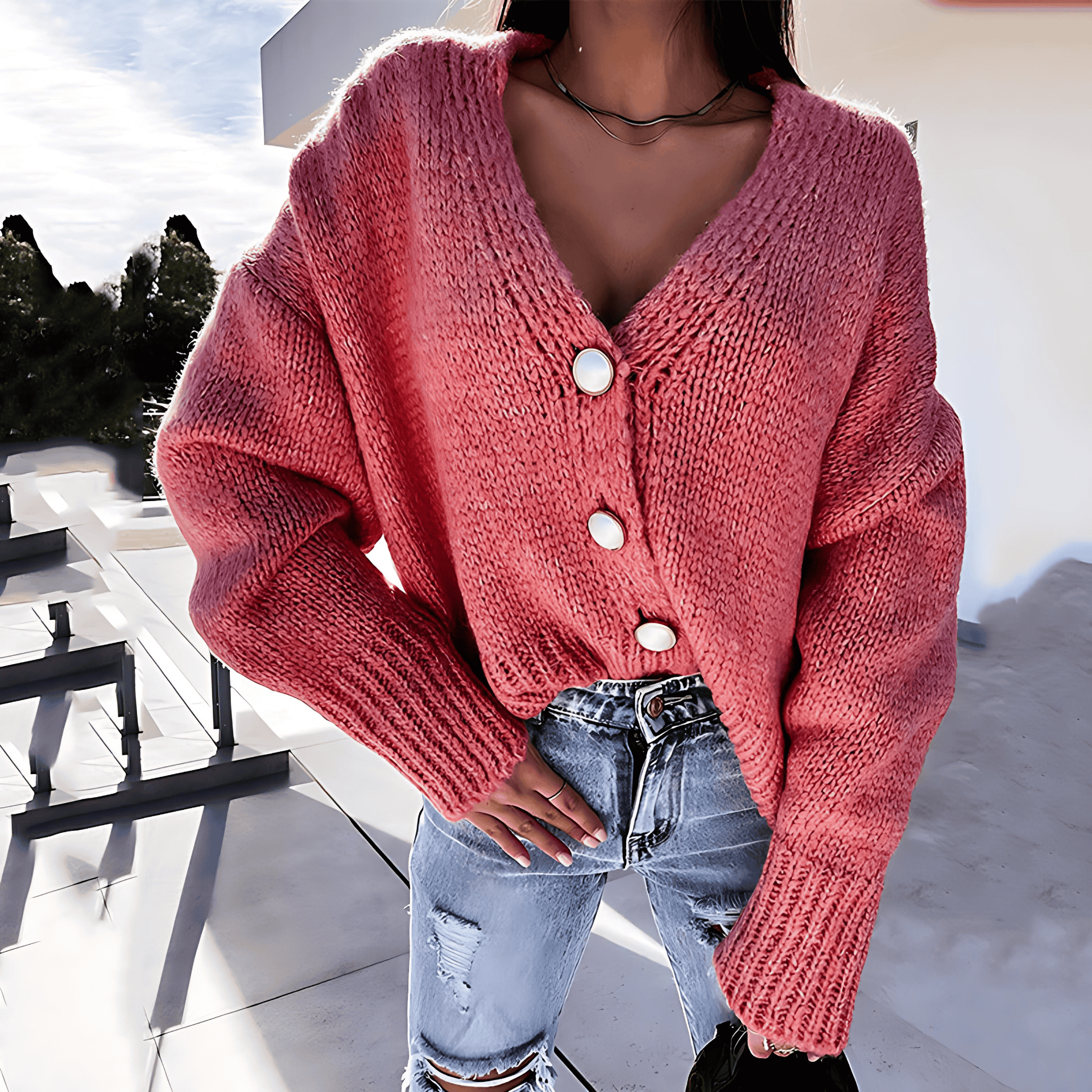 Studio Harvyn | Women - Casual V-Neck Cardigan with Button Details