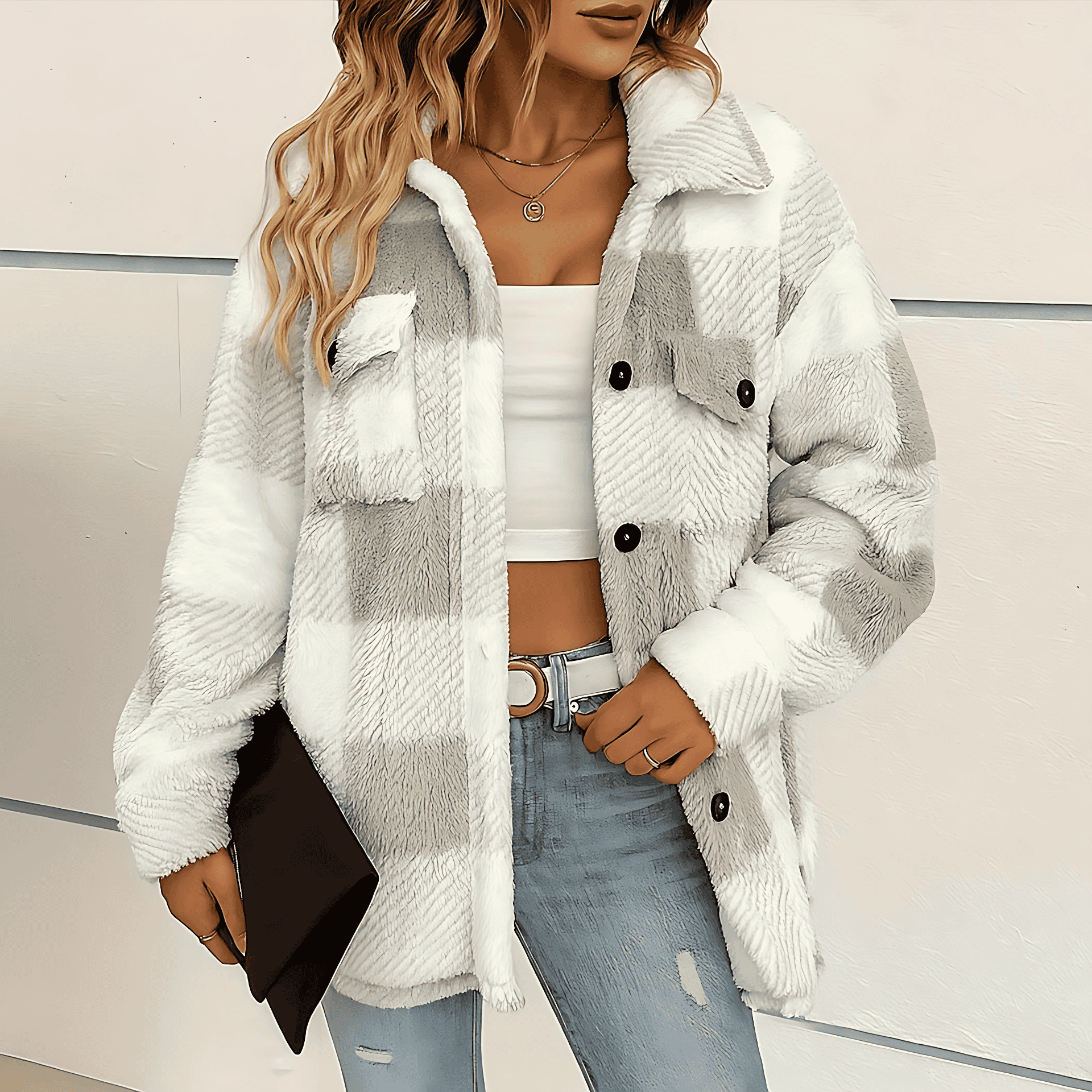 Studio Harvyn | Women - Checkered Fleece Jacket - Cozy & Warm