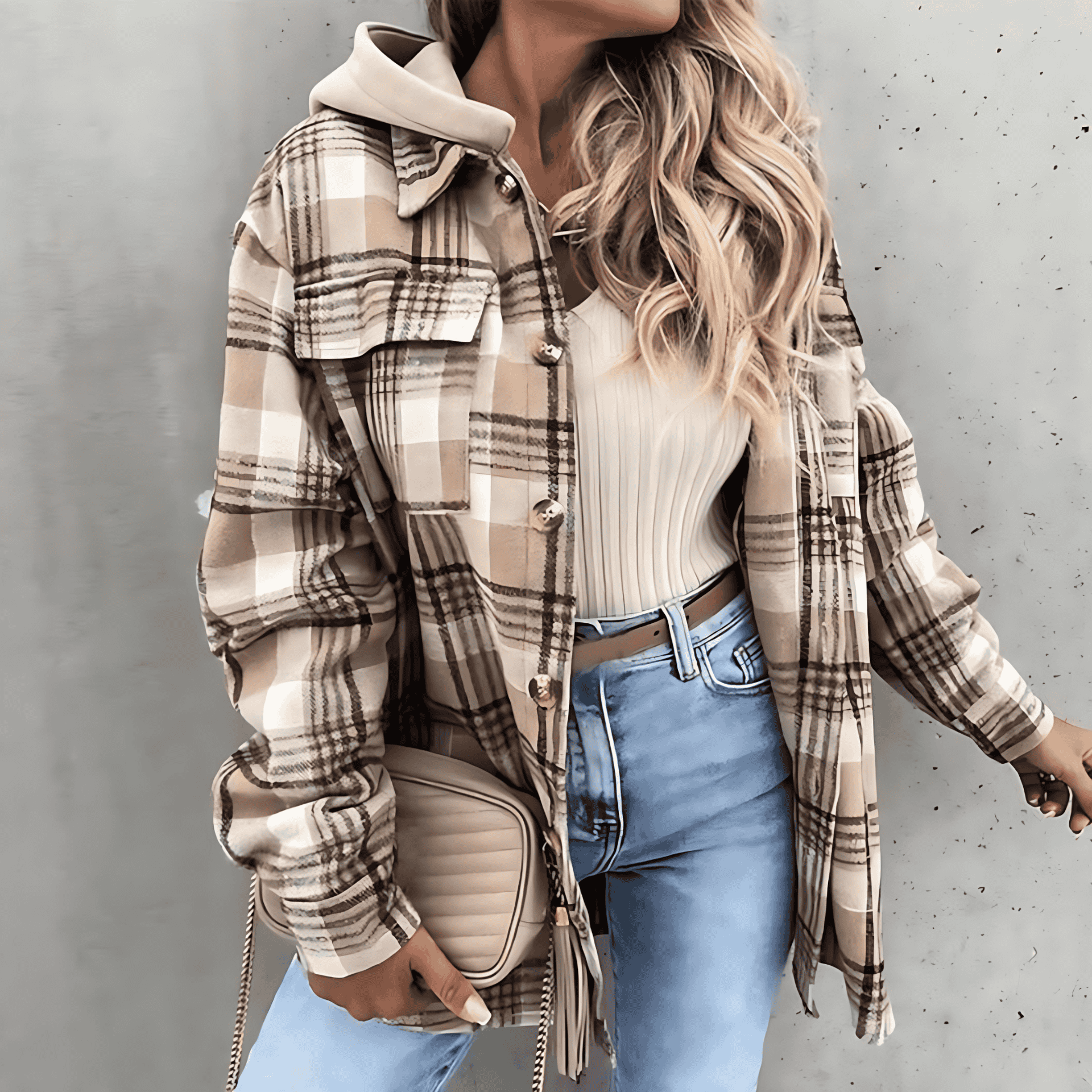 Studio Harvyn | Women - Checkered Hooded Jacket - Casual Autumn Wear
