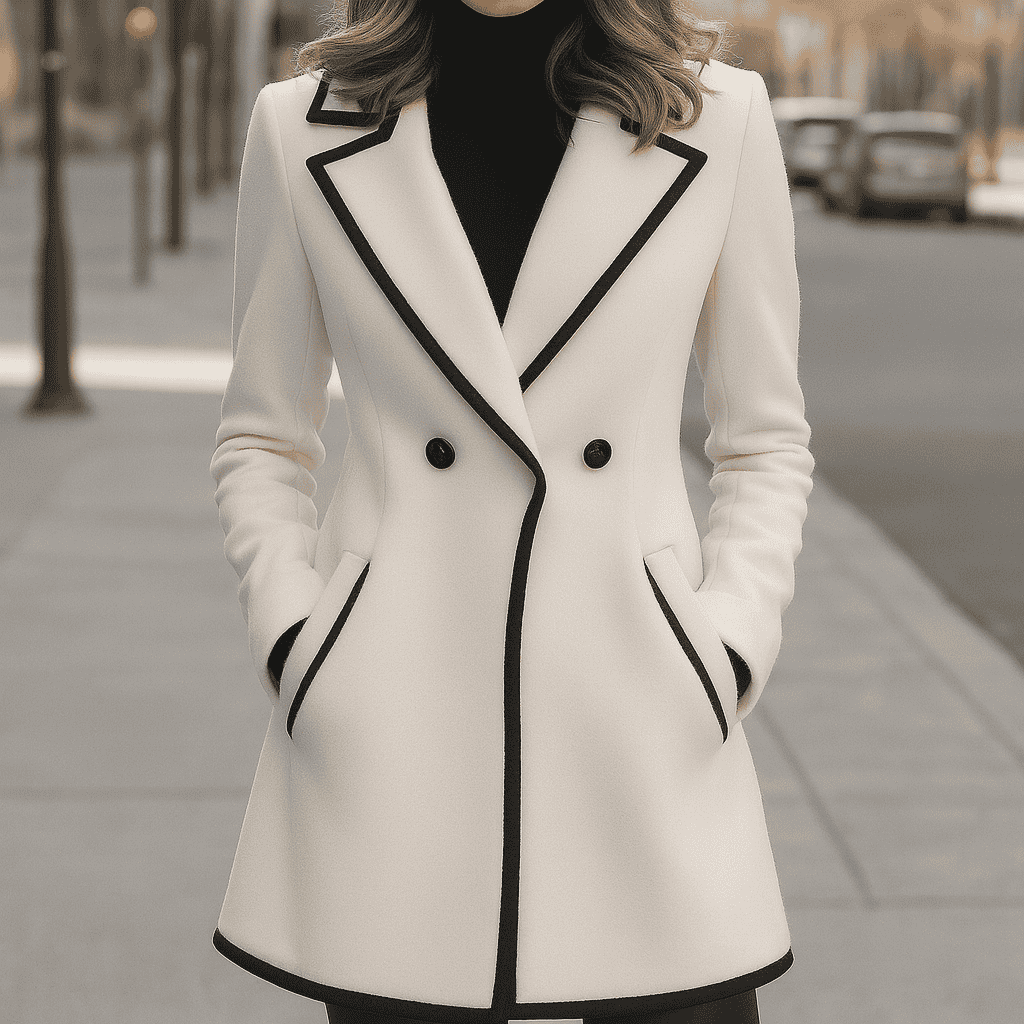 Studio Harvyn | Women - Chic Double-Breasted Coat with Black Trim