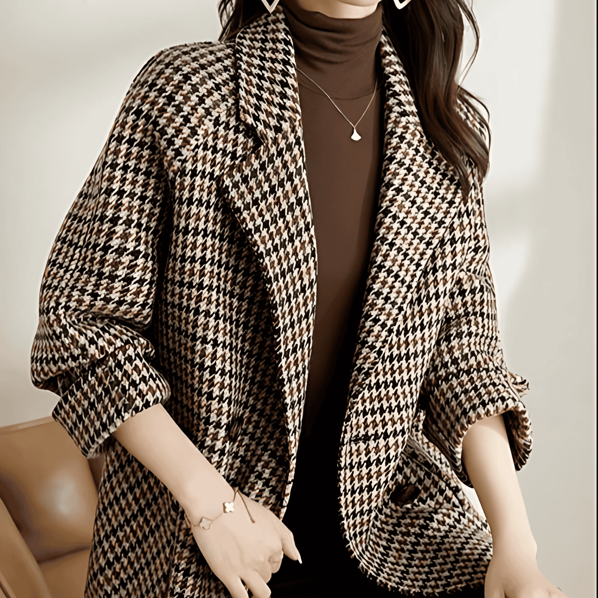 Studio Harvyn | Women - Classic Long Checkered Blazer - Autumn Style