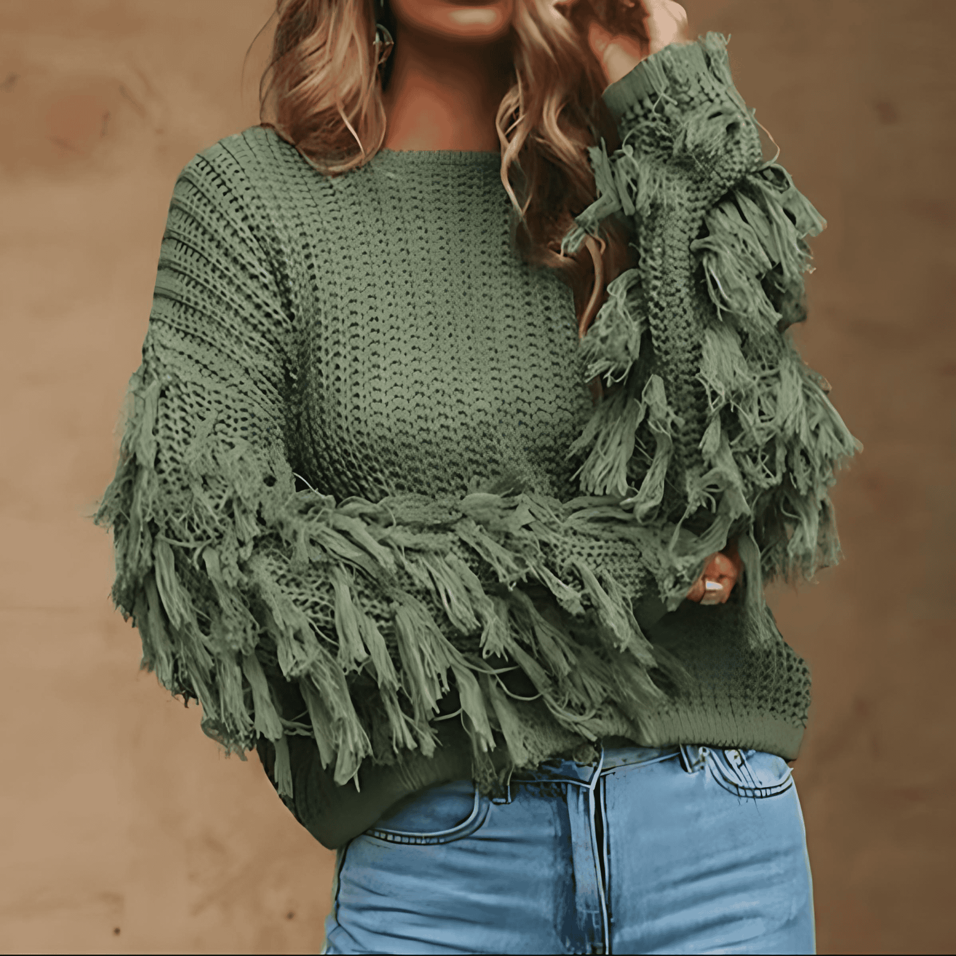 Studio Harvyn | Women - Cosy Knitted Jumper - Fringed Sleeves