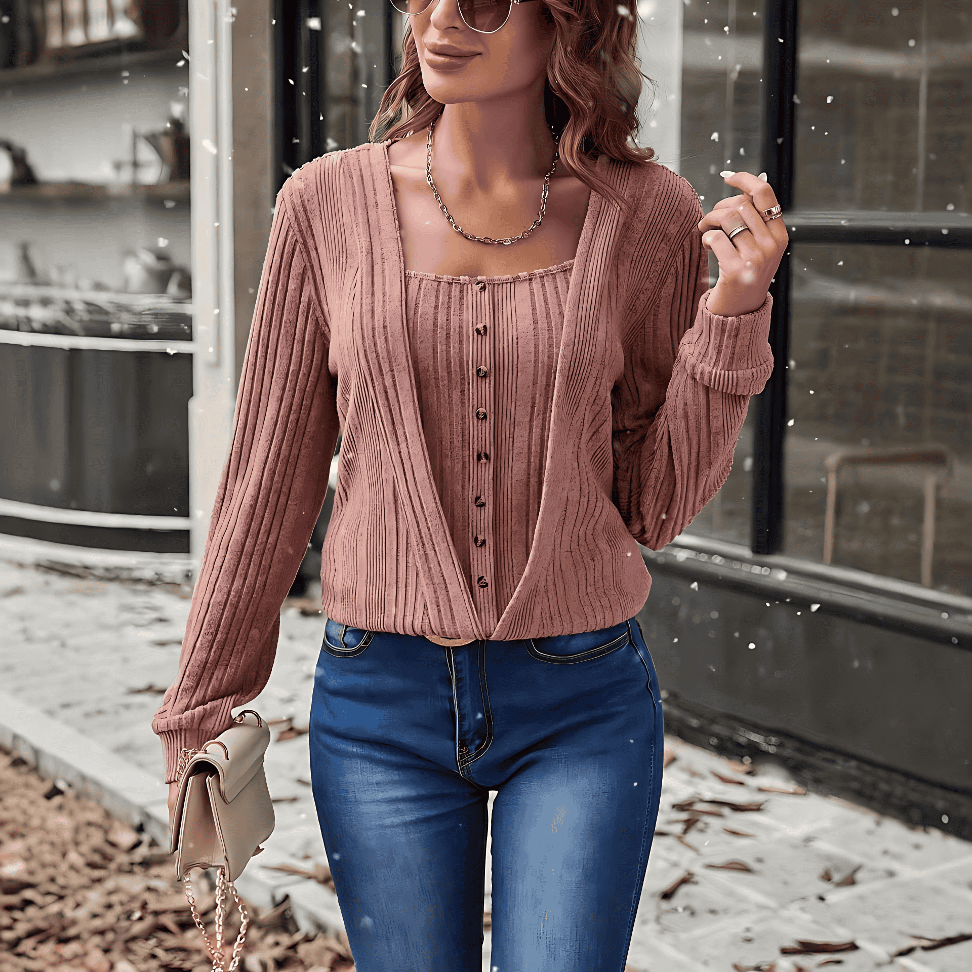 Studio Harvyn | Women - Deep V-Neck Cardigan - Button Detail