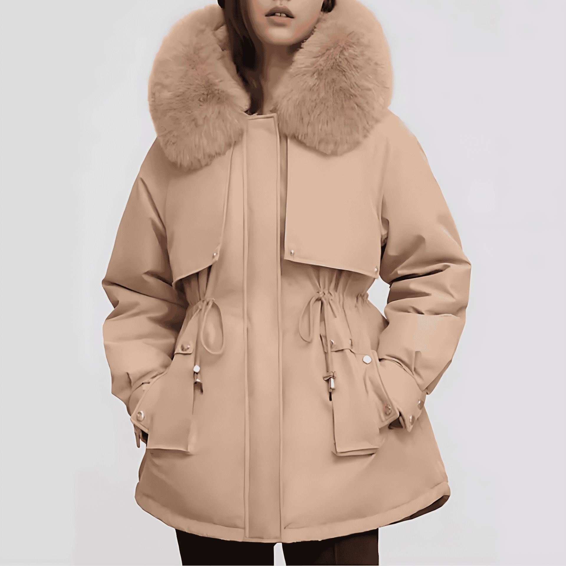 Studio Harvyn | Women - Faux Fur Collar Hip-Length Coat - Zip Closure