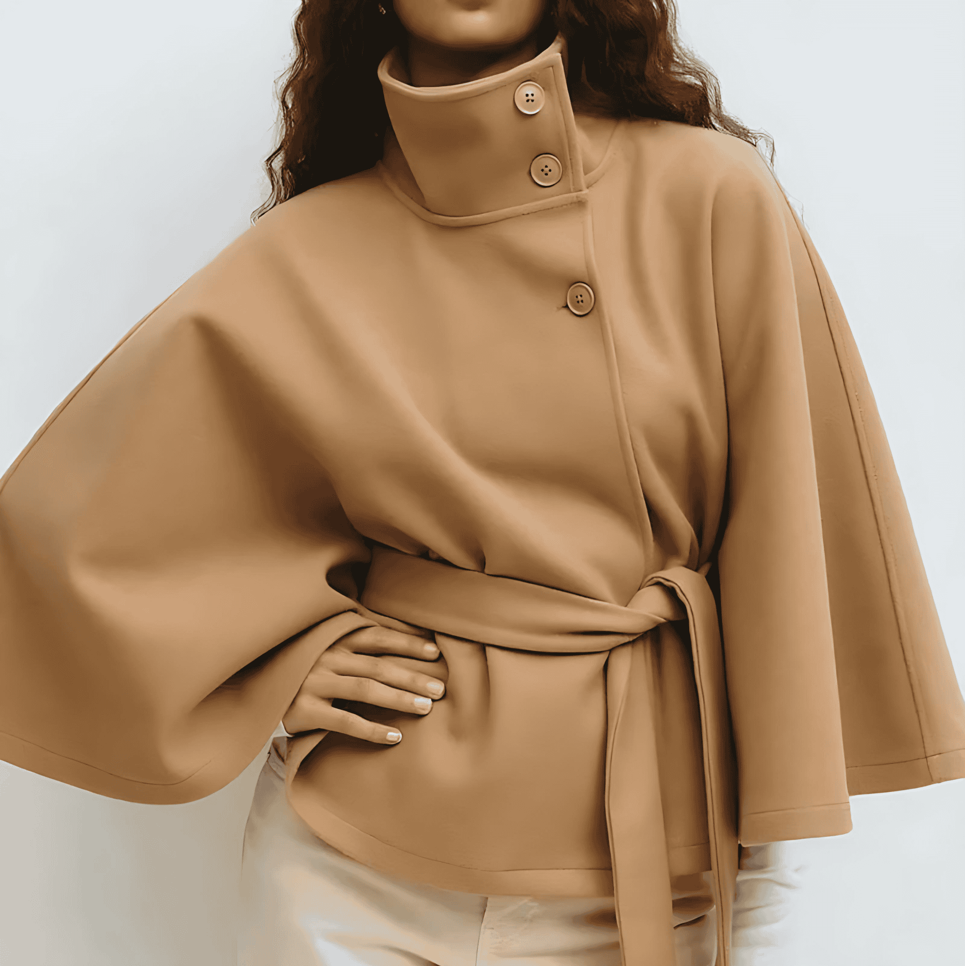 Studio Harvyn | Women - Funnel Neck Short Cape Coat - Belted Waist
