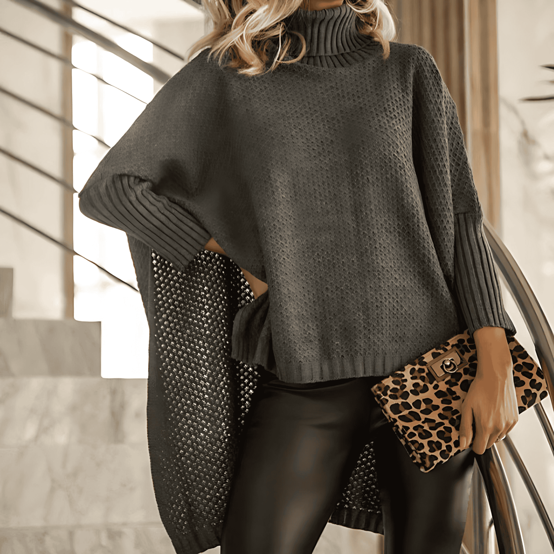 Studio Harvyn | Women - High-Neck Knitted Jumper with Mesh Detail