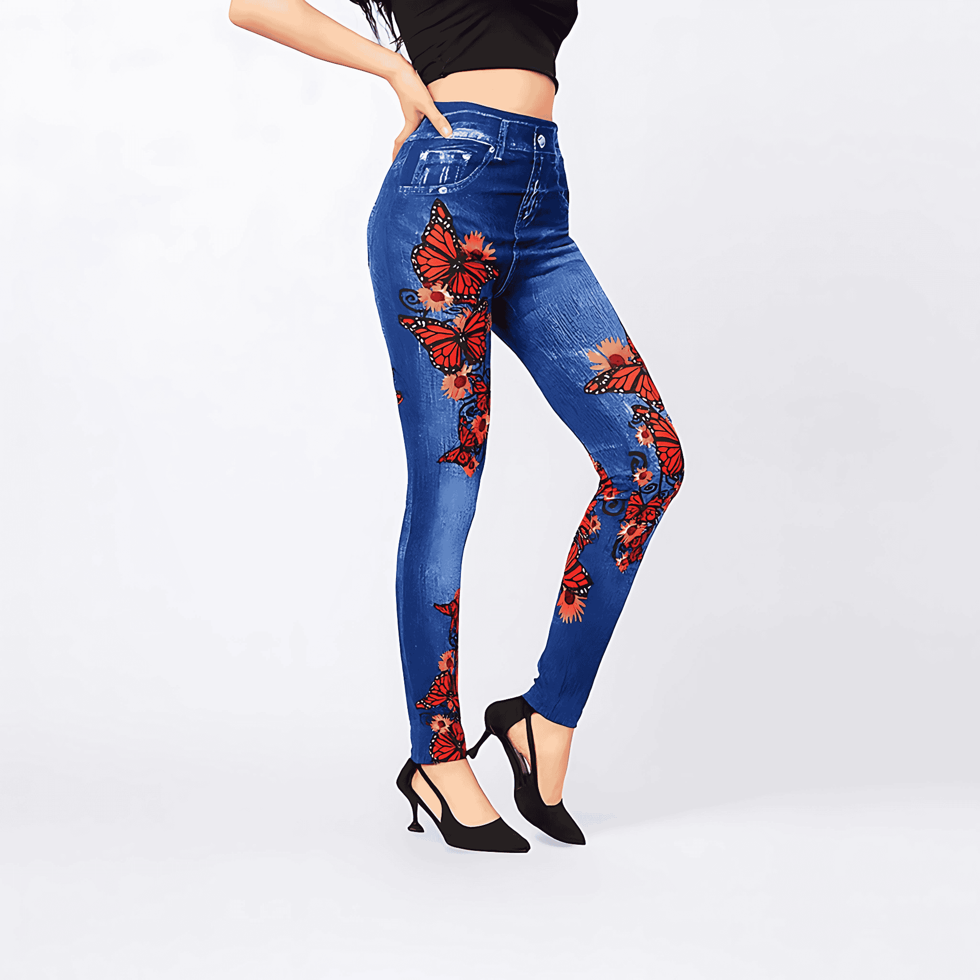 Studio Harvyn | Women - High-Waisted Jeggings with Butterfly Design