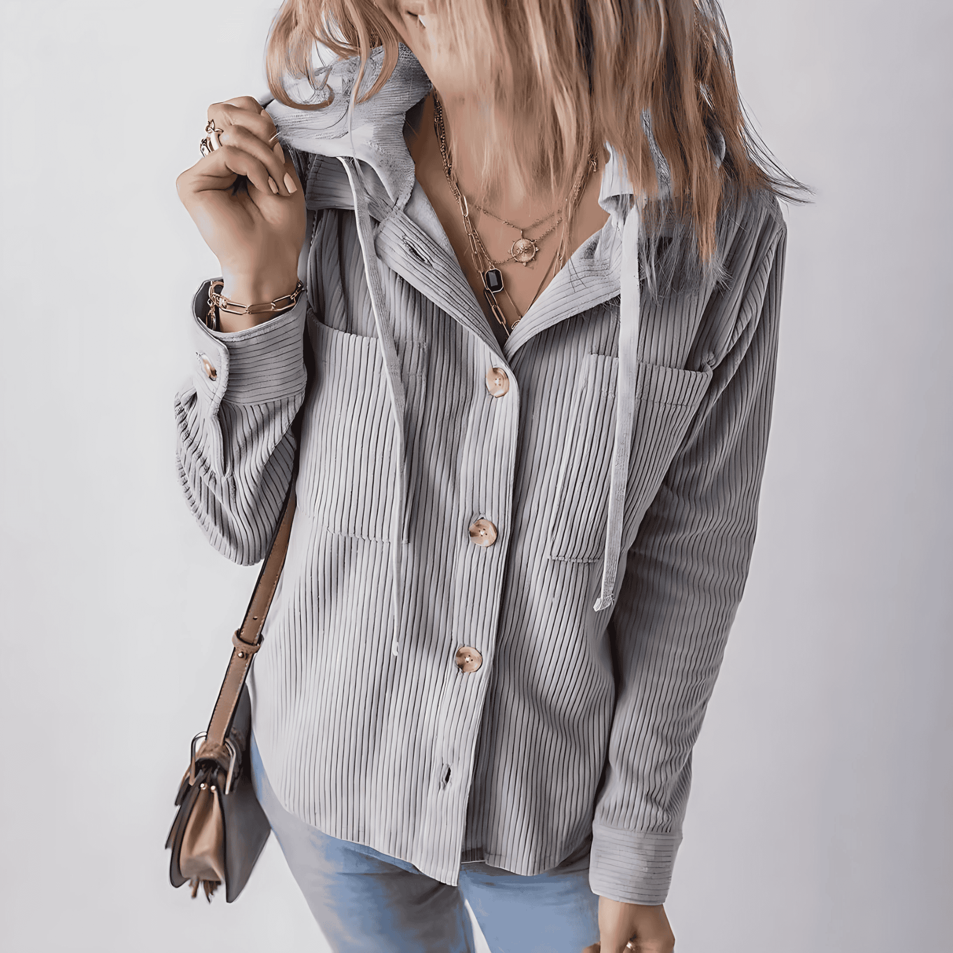 Studio Harvyn | Women - Hooded Ribbed Shirt Jacket - Casual Style