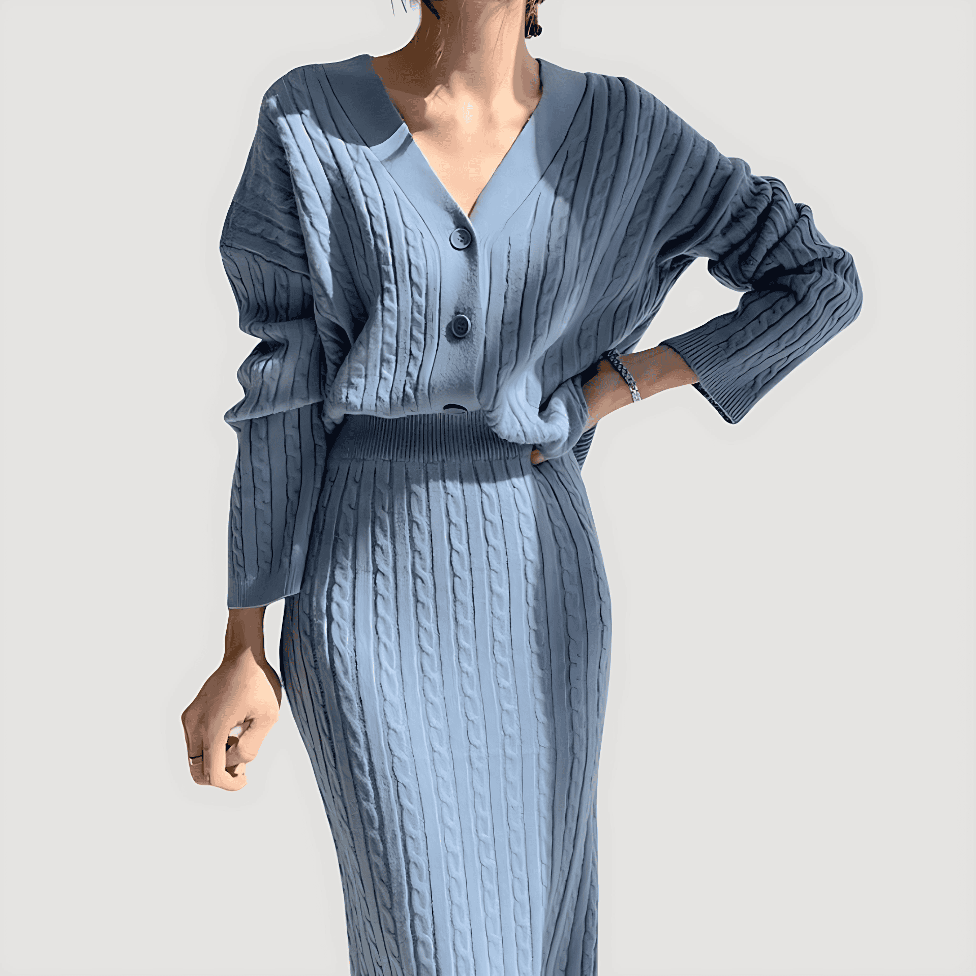 Studio Harvyn | Women - Knitted Co-ord Set - Midi Skirt & Cardigan