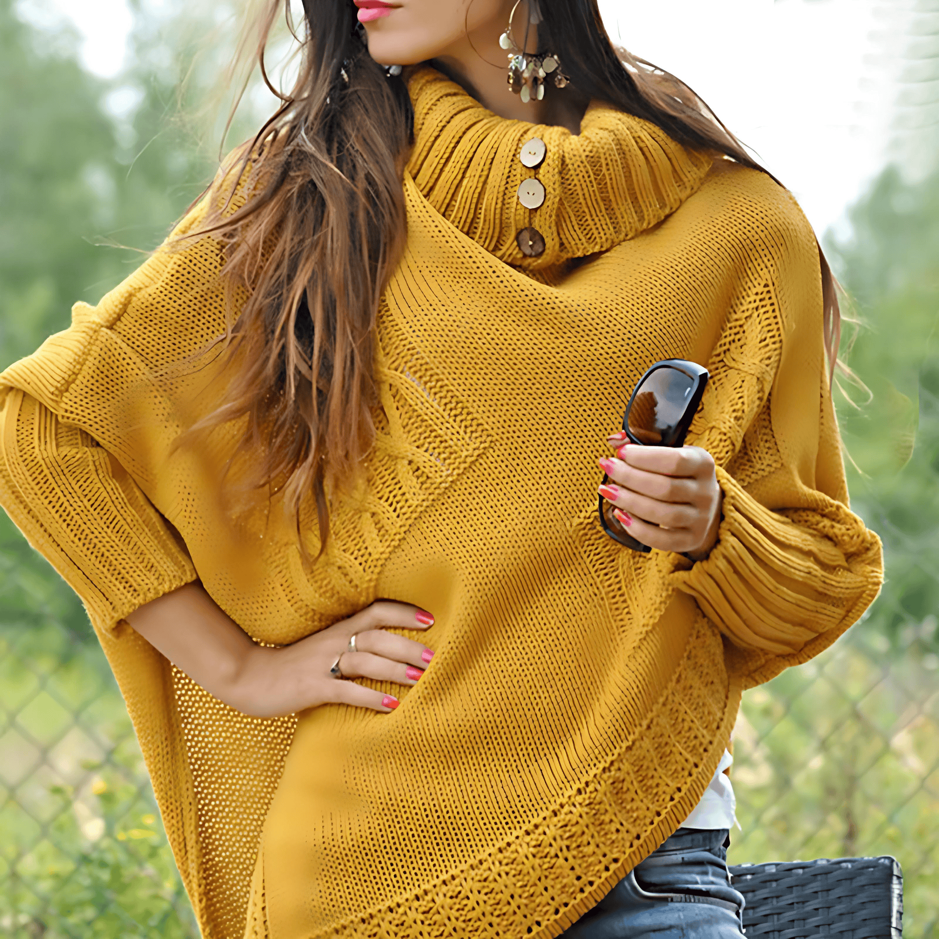Studio Harvyn | Women - Knitted Poncho - High Collar Style