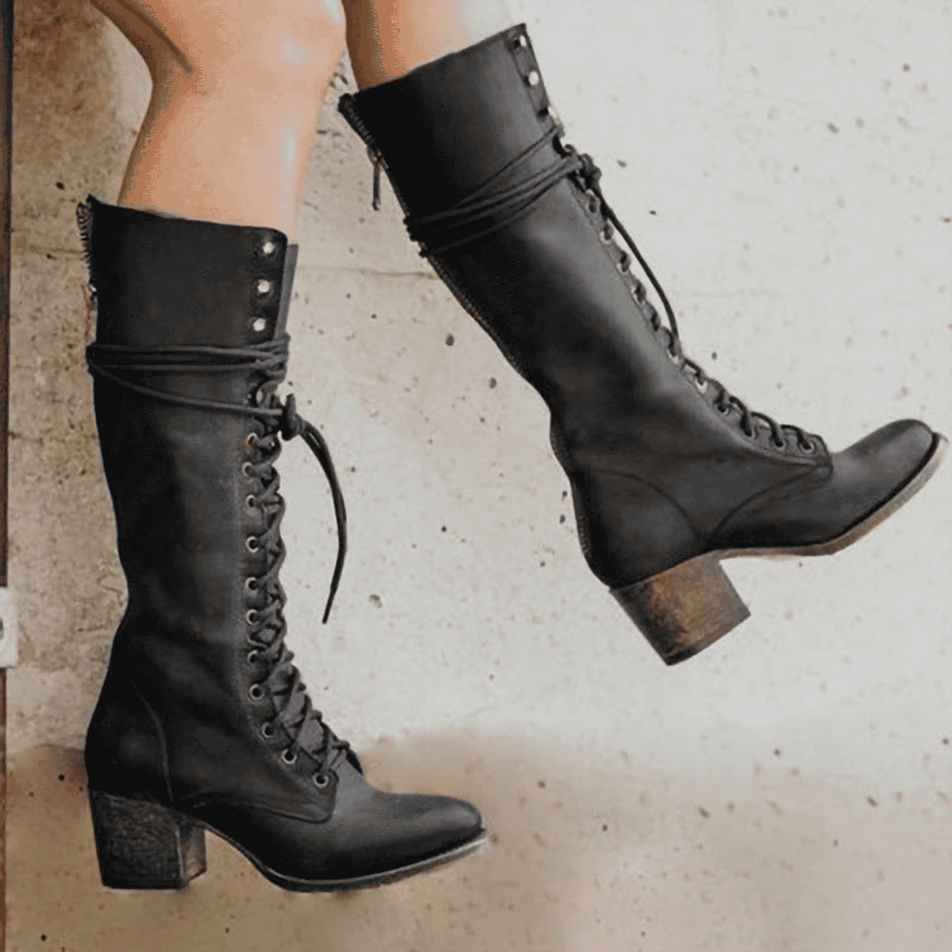 Studio Harvyn | Women - Lace-Up Knee-High Block Heel Boots
