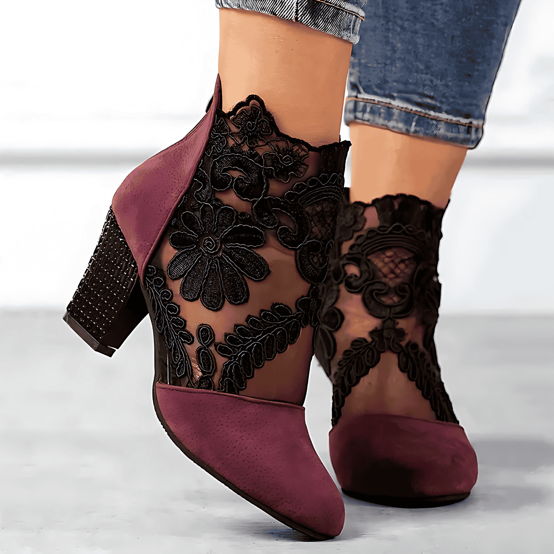 Studio Harvyn | Women - Lace Ankle Boots – Floral Sheer Design