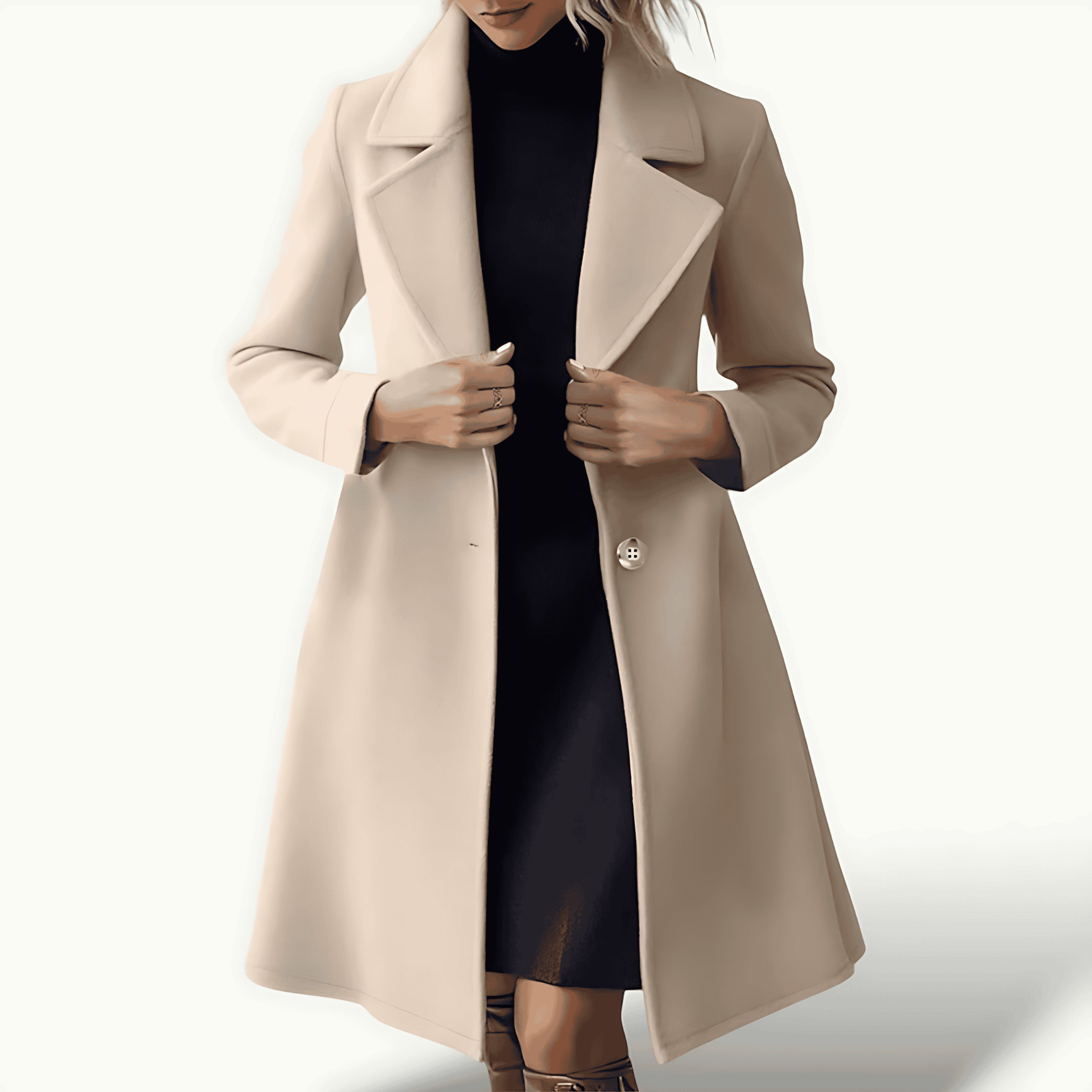Studio Harvyn | Women - Long Beige Winter Overcoat - Wool Blend