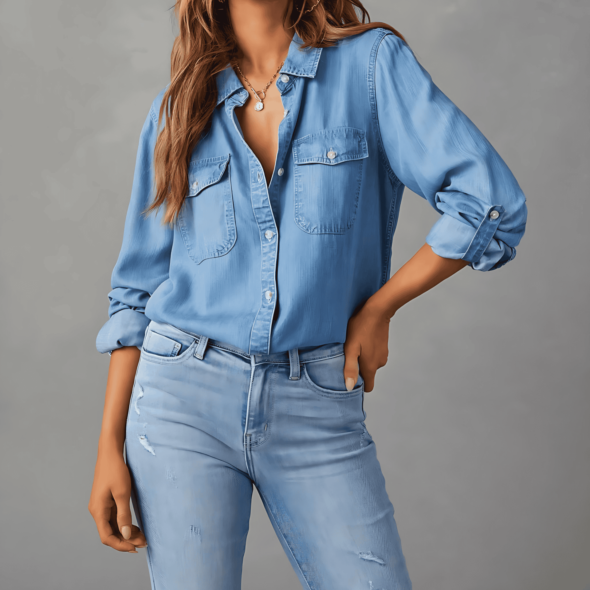 Studio Harvyn | Women - Long Sleeve Denim Shirt - Relaxed Fit