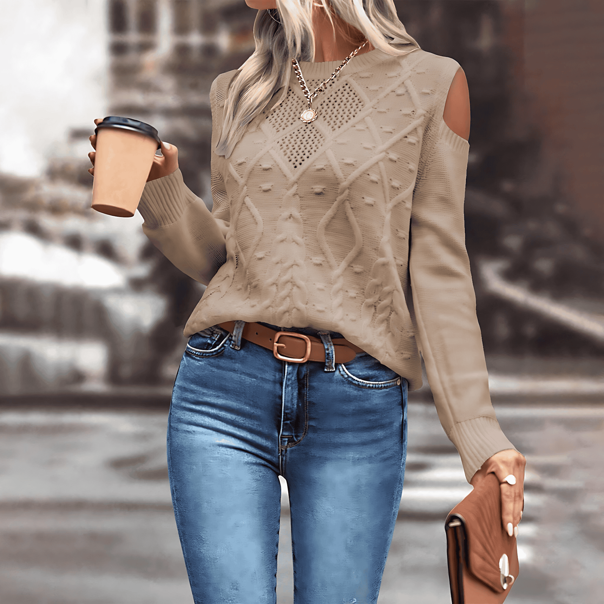 Studio Harvyn | Women - Loose Fit  Open Shoulder Knitted Jumper - Wool Blend