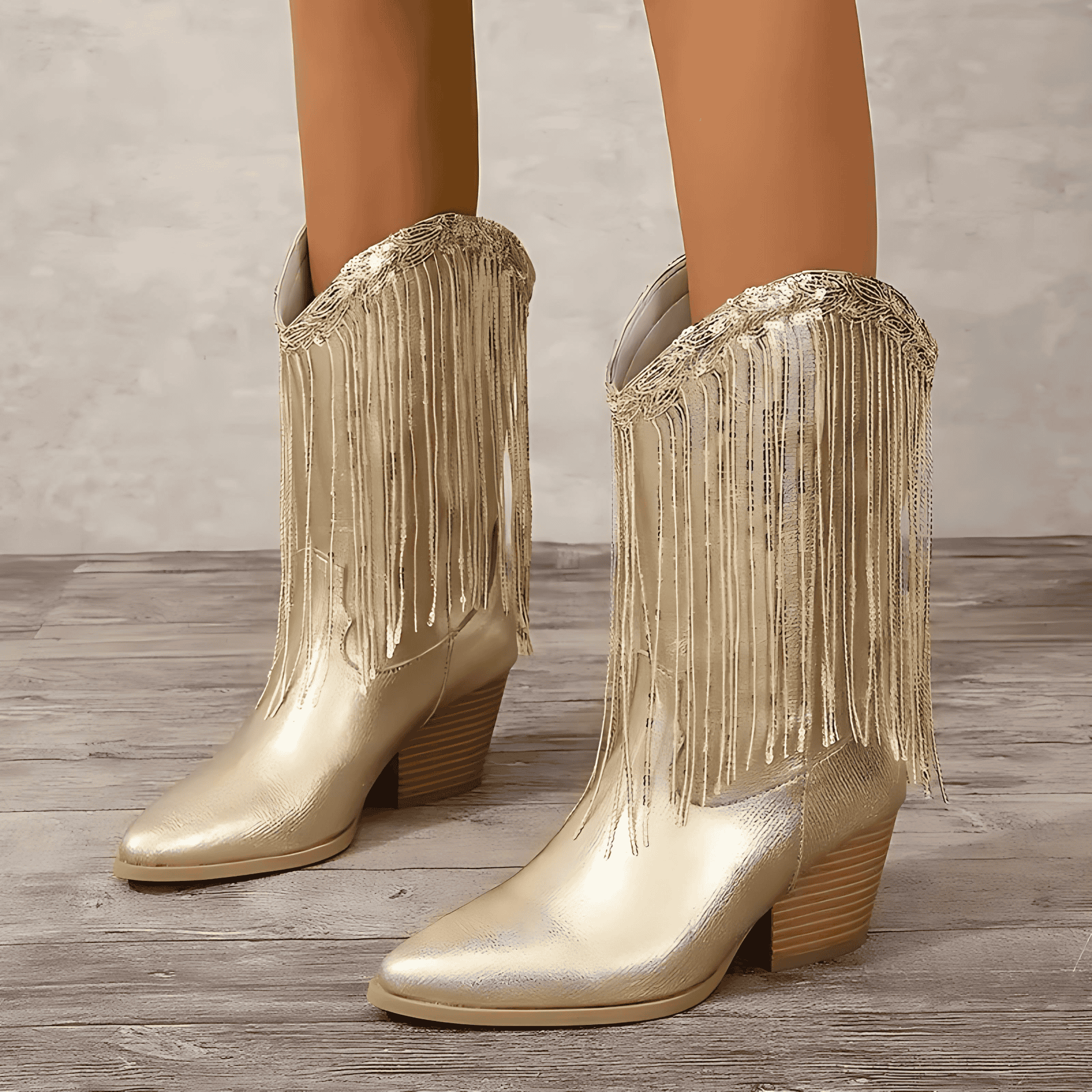 Studio Harvyn | Women - Mid-Calf Cowboy Boots - Sequin & Fringe Design
